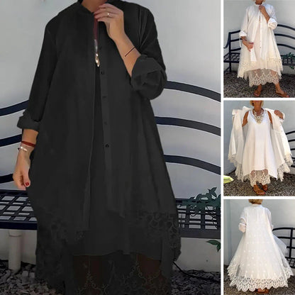 🌸🎗️Női ujjatlan ruha és csipkés pulóver