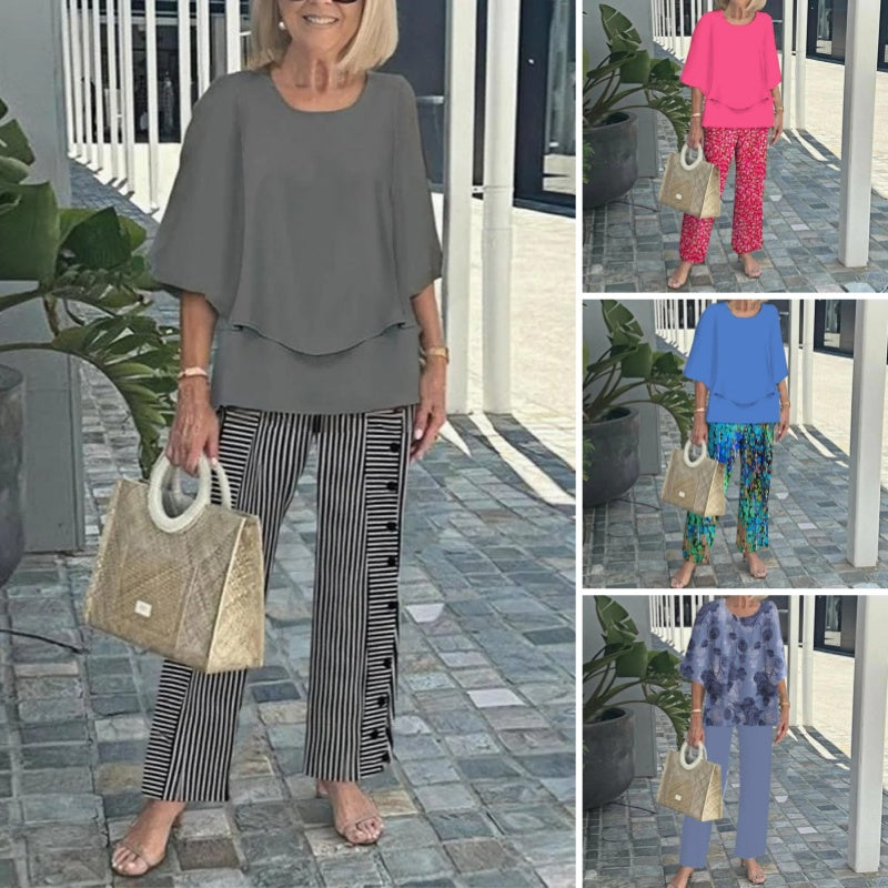 🌸Női lezser kerek nyakú, rövid ujjú, mintás nadrág szett