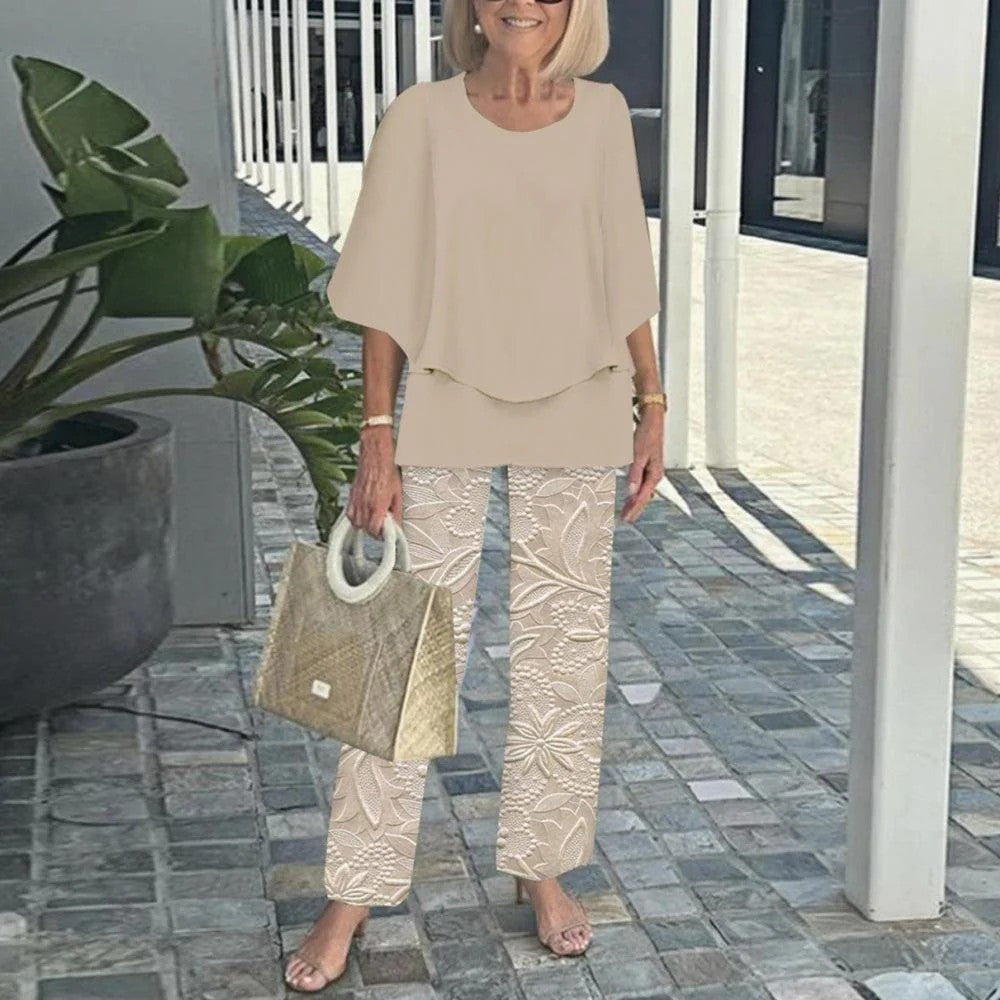 🌸Női lezser kerek nyakú, rövid ujjú, mintás nadrág szett