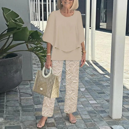 🌸Női lezser kerek nyakú, rövid ujjú, mintás nadrág szett