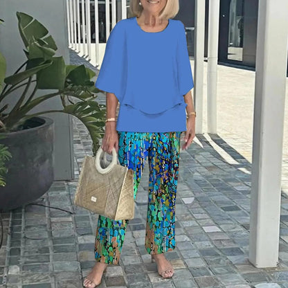 🌸Női lezser kerek nyakú, rövid ujjú, mintás nadrág szett