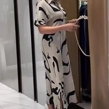 Női nyomtatott rövid ujjú hosszú ruha