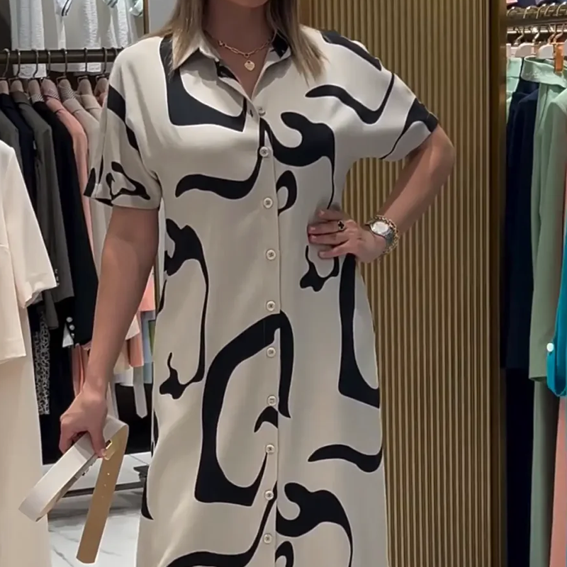 Női nyomtatott rövid ujjú hosszú ruha