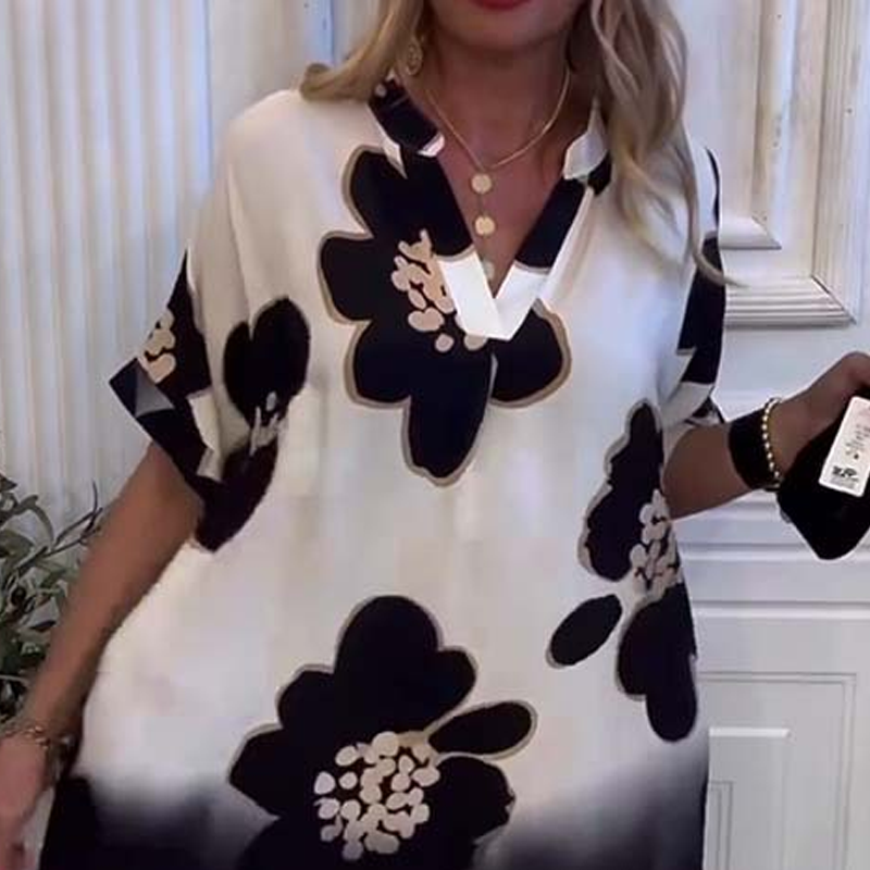 🌸😘Női bő ruha mintával és mély V-nyakkal🔥