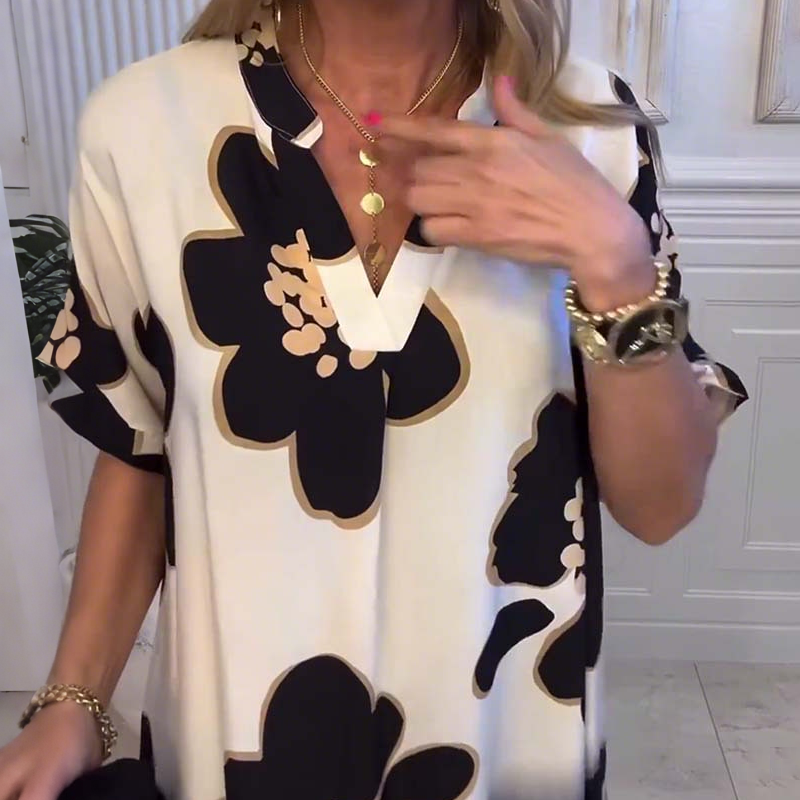 🌸😘Női bő ruha mintával és mély V-nyakkal🔥