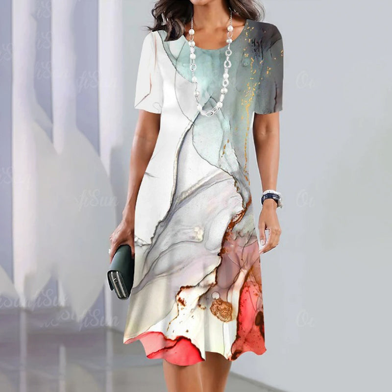 🌹Rózsa nyaklánc ingyen🌸Női alkalmi sokoldalú nyomtatott ruha