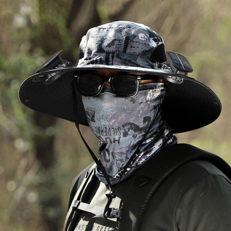 Férfi horgászkalap 2 levehető napelemes ventilátorral