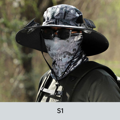 Férfi horgászkalap 2 levehető napelemes ventilátorral