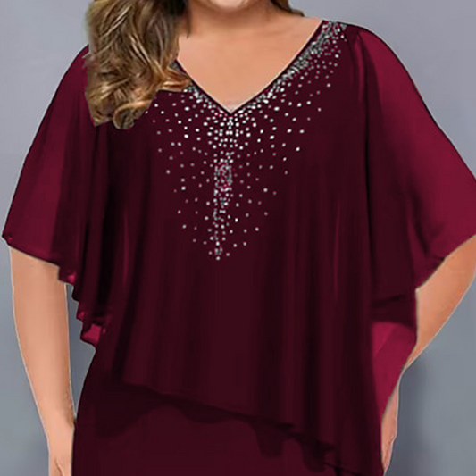 ✨Sifon V-nyakú ruha strassz berakással