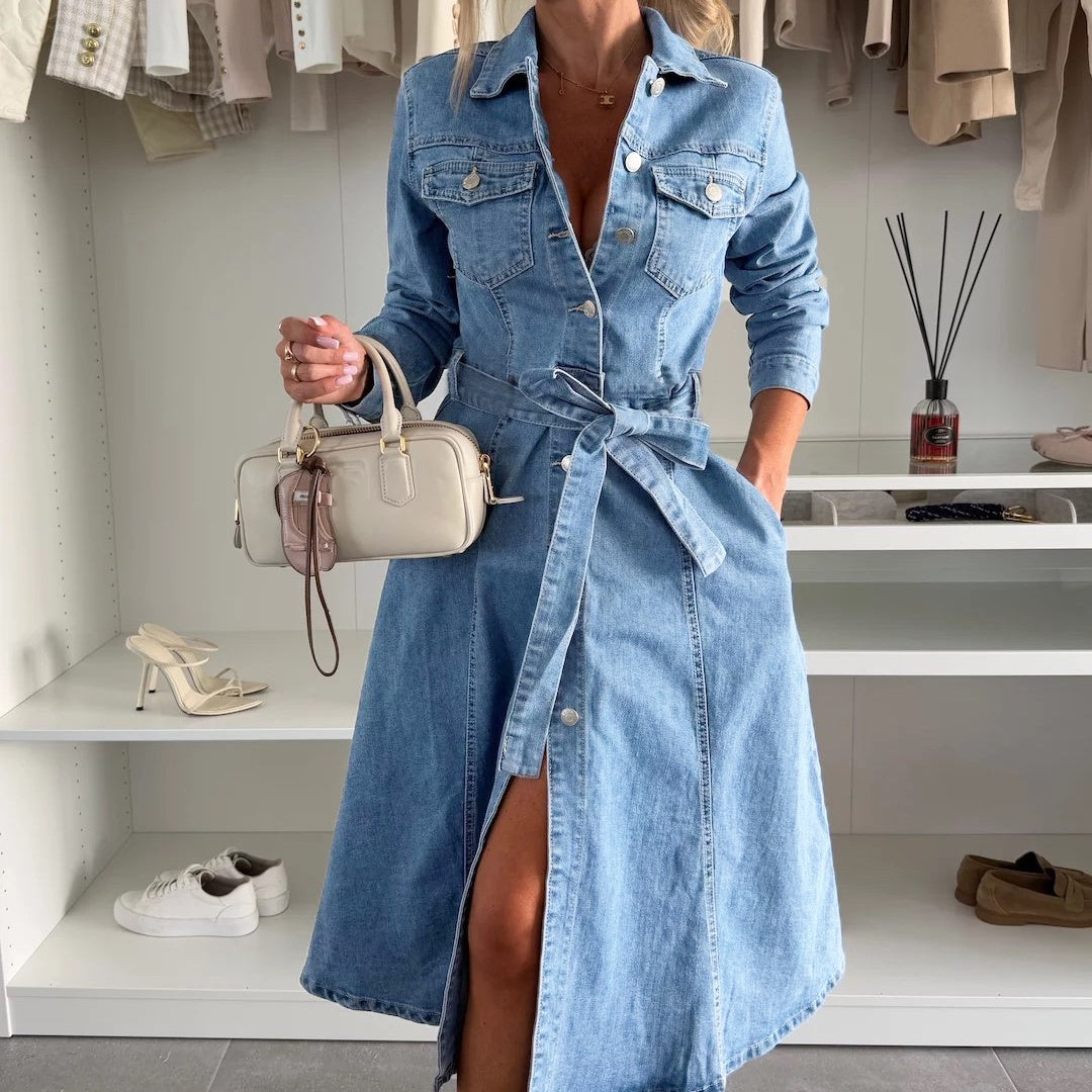 ✨Női farmerruha hosszú ujjal és gombokkal👗