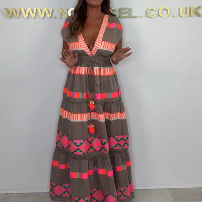 🔥 Vintage csíkos ujjatlan V-nyakú ruha nőknek