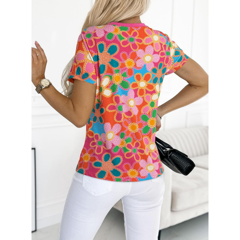 Női rózsaszín virágmintás póló