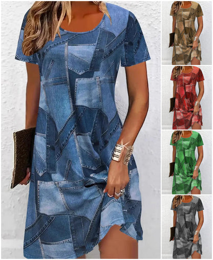👗Női lezser ruha patchwork mintával