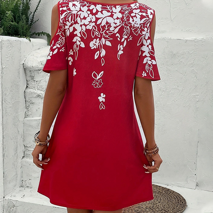 🌼【S-2XL】Virágmintás midi ruha kivágott ujjakkal