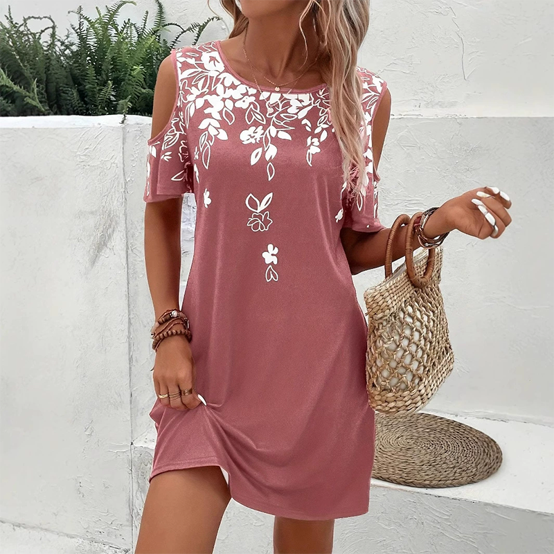 🌼【S-2XL】Virágmintás midi ruha kivágott ujjakkal
