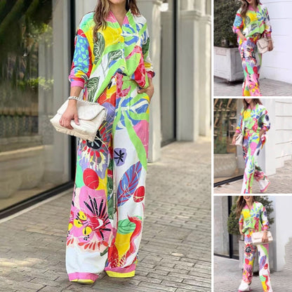 💖Kétrészes női szett laza, élénk mintával