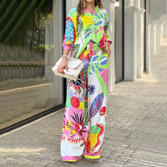 💖Kétrészes női szett laza, élénk mintával