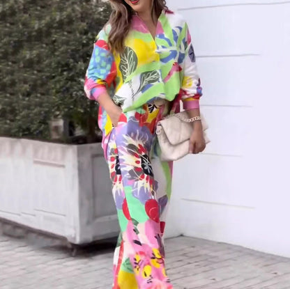 💖Kétrészes női szett laza, élénk mintával