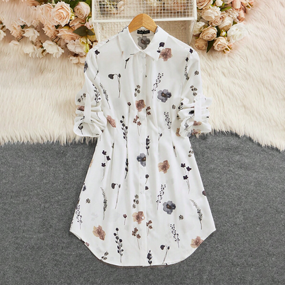 【S-XL】🌸Elegáns virágos nyomtatott hosszú ujjú A vonalú ing ruha