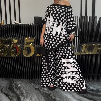 2 részes szett: túlméretezett felső és bő szárú nadrág nőknek