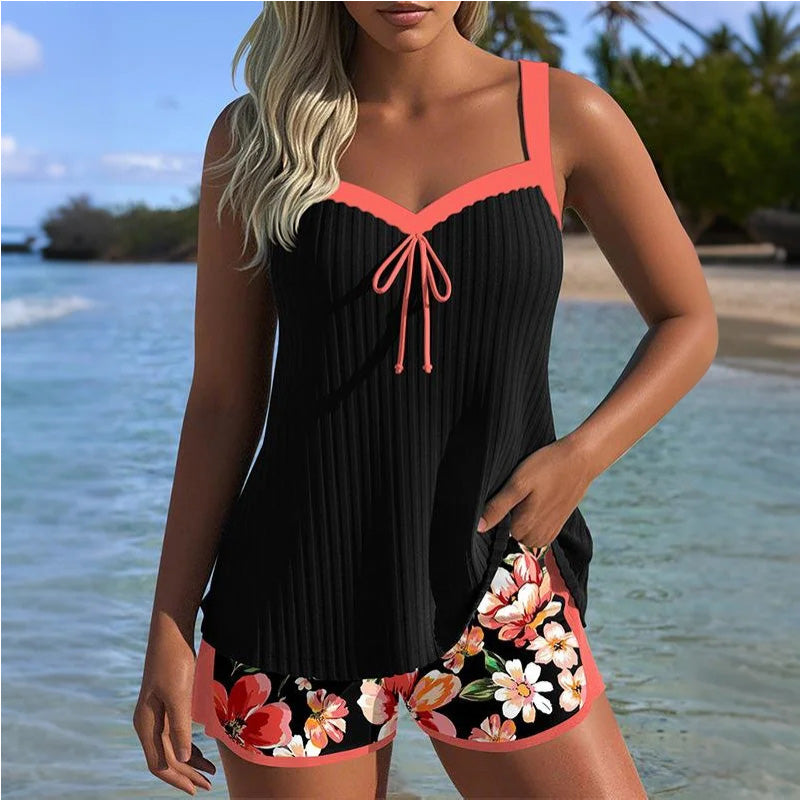 【S-3XL】👙Nyomtatott fürdőruha felső és rövidnadrág szett