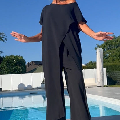 🌸Egyszínű, váll nélküli felső és nadrág szett