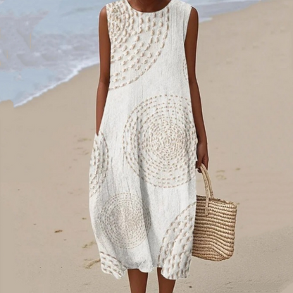 Divatos női ujjatlan ruha kerek nyakkivágással