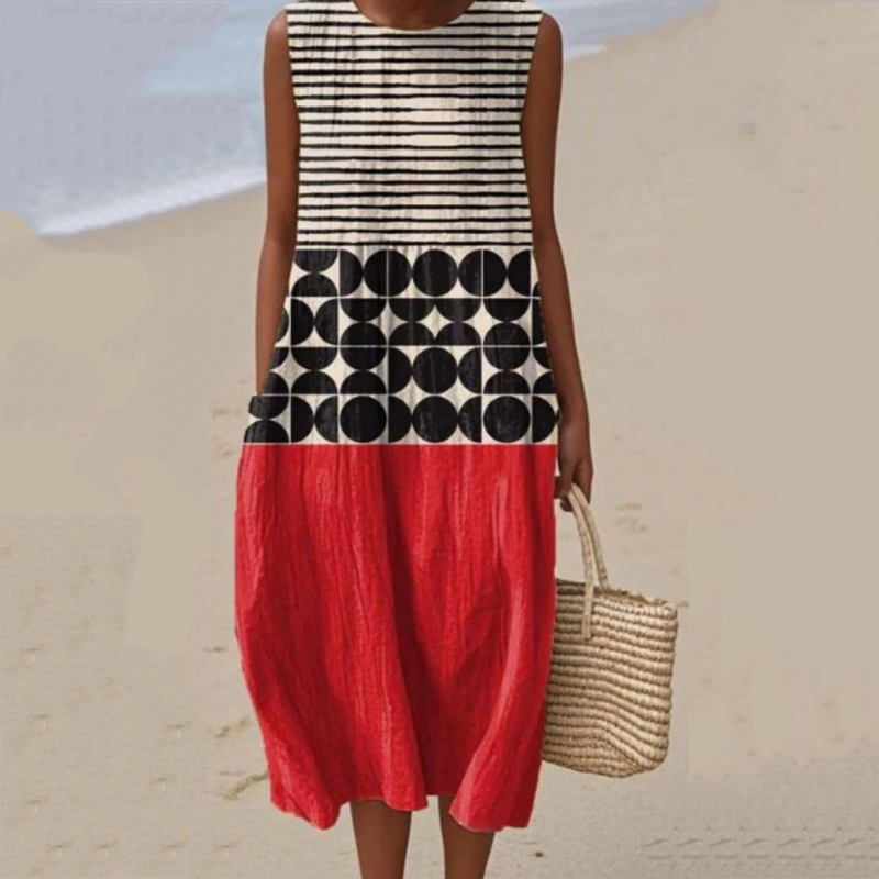 Divatos női ujjatlan ruha kerek nyakkivágással