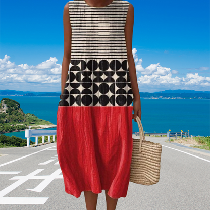 Divatos női ujjatlan ruha kerek nyakkivágással