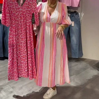 Női mintás V-nyakú ruha