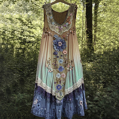 3D nyomtatott ujjatlan, U-nyakú midi ruha