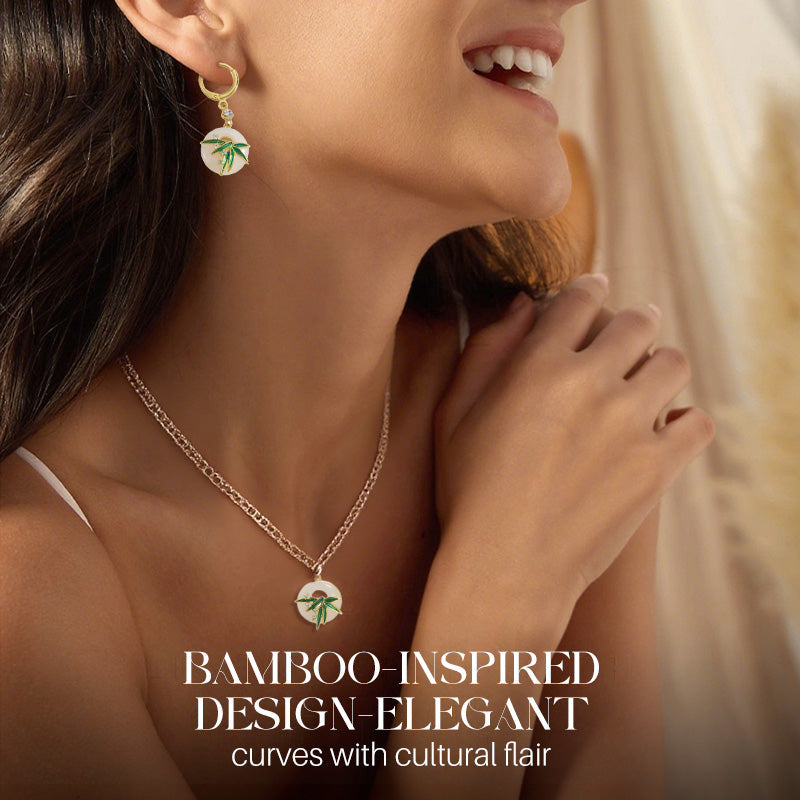 Modern, orientális stílusú bambusz fülbevalók és nyaklánc