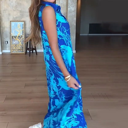 💃Női divatos, mintás, ujjatlan maxi ruhák