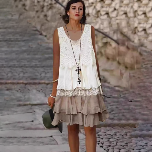 🔥Női divatos ujjatlan patchwork ruha👗