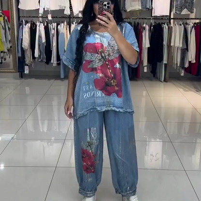 Női mintás szett, felső és nadrág