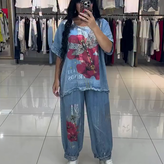 Női mintás szett, felső és nadrág