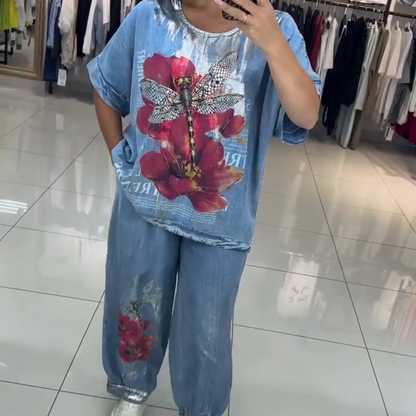 Női mintás szett, felső és nadrág