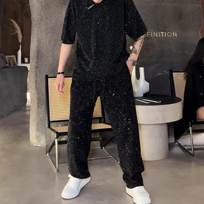 💖 Új dizájn 2025-re ✨Férfi kétrészes szett: rövid ujjú póló és bő szárú nadrág