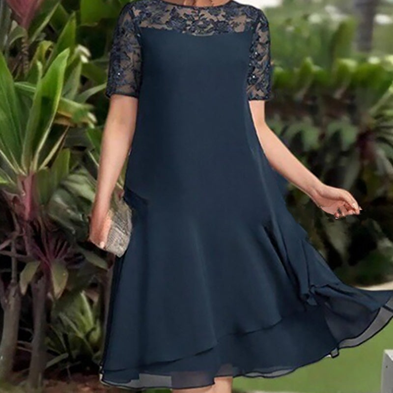 💖 [S-3XL] 👗✨️ Női Réteges Háló A-vonalú Midi Ruha