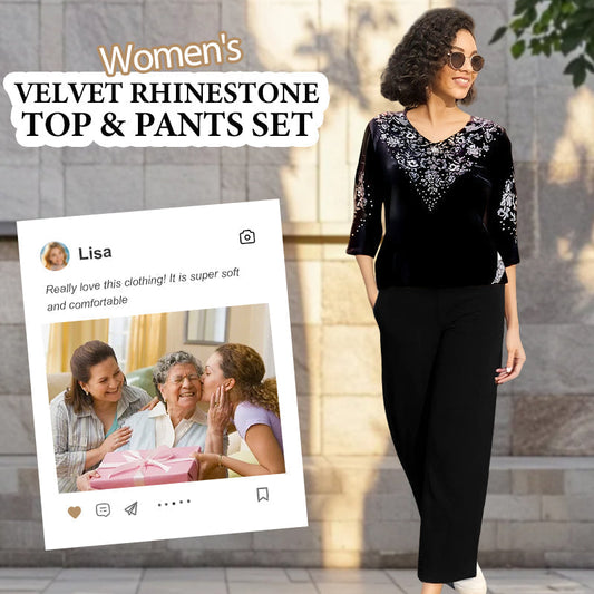 💞Női bársony felső és nadrág szett strasszokkal