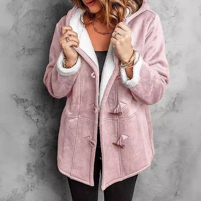 ❄️ Nők Kapucnis Suede Kabát Plüss Béleléssel 🧥💕