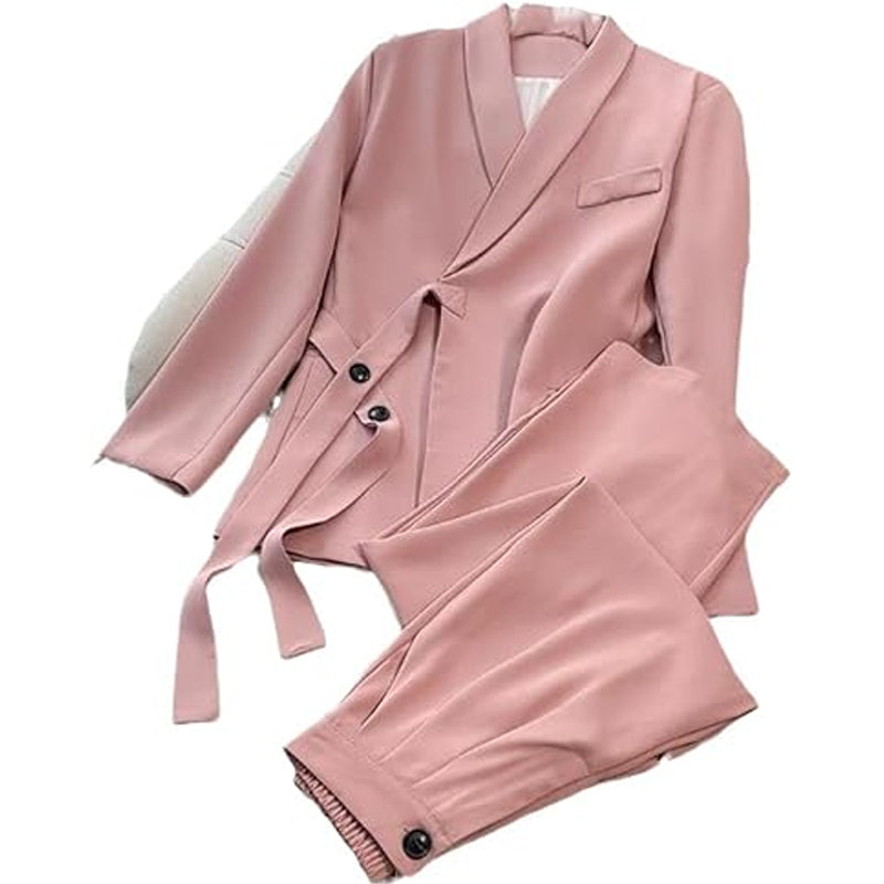 Kétrészes női szett - elöl megkötős kabát és bő szárú nadrág