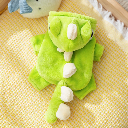 Meleg plüss overál kapucnival és dinoszaurusz motívummal
