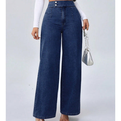🔥Női magas derekú, bő szárú farmernadrág
