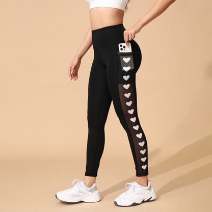 Női Magas Derekú Hálós Jóga Leggings Zsebekkel