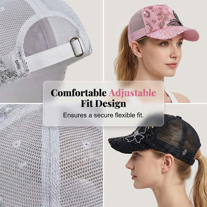 📦 Utánvétes fizetés – Flitteres baseballsapka "Crystal Butterfly" | Csillogó kétoldalas flitterek, csillogó pillangós minta 🧢✨