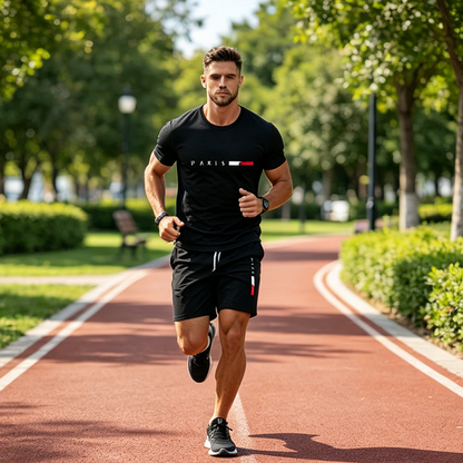 👕 MOST 30% KEDVEZMÉNY! ⏰ Férfi kétrészes mintás szett – Puha és lélegző – Laza szabás, tökéletes nyári kikapcsolódásra vagy hétköznapokra – Összeillő felső és rövidnadrág 🩳