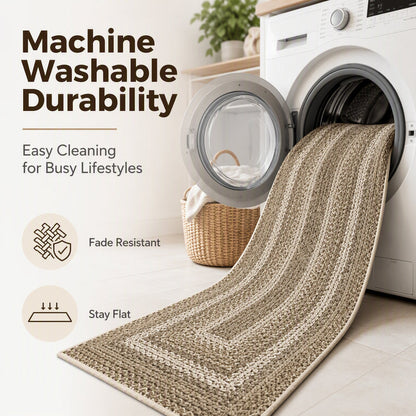 🏠 50% kedvezmény🧵Elegáns szőtt futószőnyeg – Poliészter – Csúszásmentes – Gyorsan nedvszívó 🚪