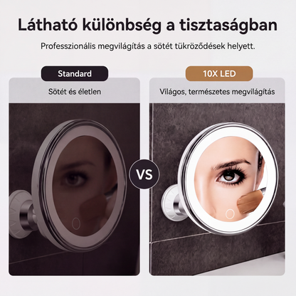 💄Időkorlátos 50% kedvezmény! 💡 10-szeres nagyítású sminktükör LED-fénnyel és tapadókoronggal