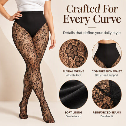 👠 Női magas derekú alakformáló csipke hálóharisnya – Elegáns, formáló, kényelmes ✨